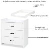 AMELIA Commode bébé avec plan à langer aspect chêne