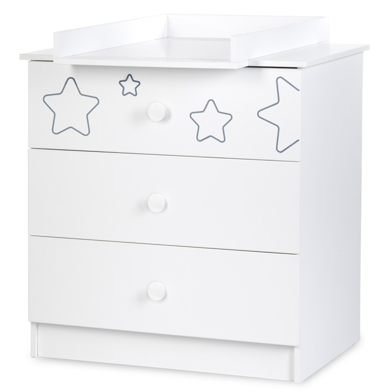 TINO commode à langer 3 tiroirs + plan à langer amovible motif étoiles TINO commode à langer 3 tiroirs + plan à langer amovible motif étoiles